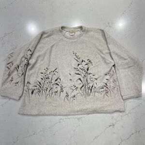 Artisans Vintage Birds‎ Fleece Pullover Sweatshirt Shirt 2XL Cottagecore Beige